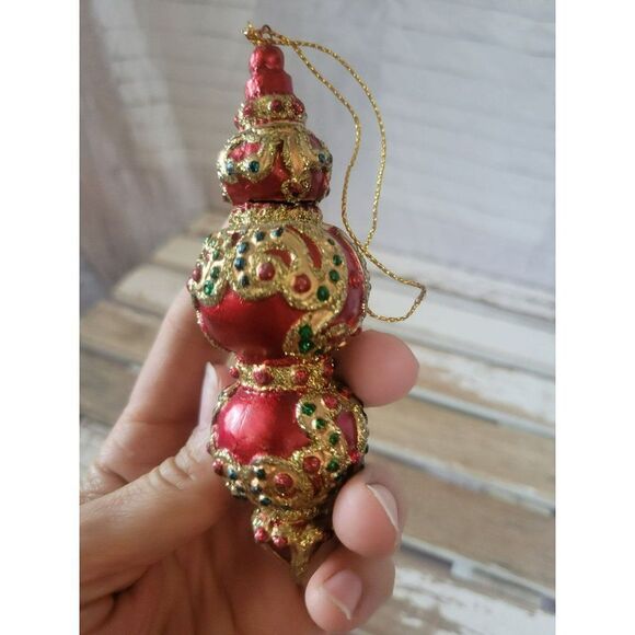 Red Gold Victorian ornament beaded Xmas tree - Picture 5 of 8